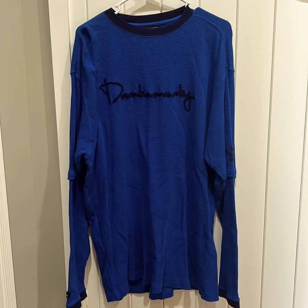 Drunknmunky-Mens long sleeve thermal medium shirt Blue Henley